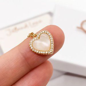 Opal Heart Necklace | Gold Heart Faux Diamond Pendant Trendy Necklace for Teens